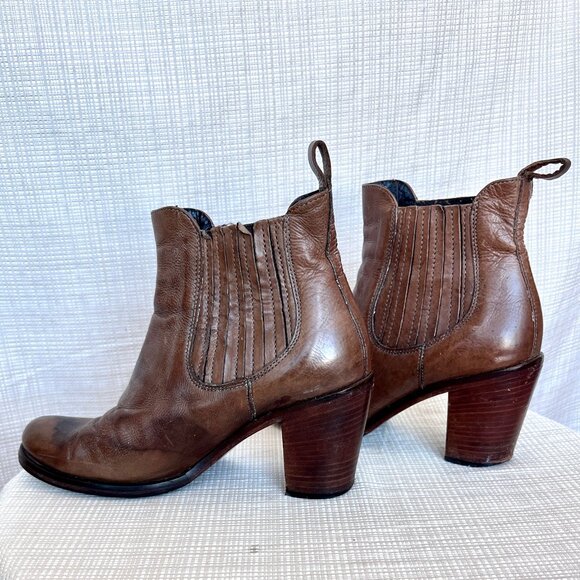 Vero Cuoio Leather Brown Chunky Heel Booties Distressed Make in Italy - Picture 6 of 14